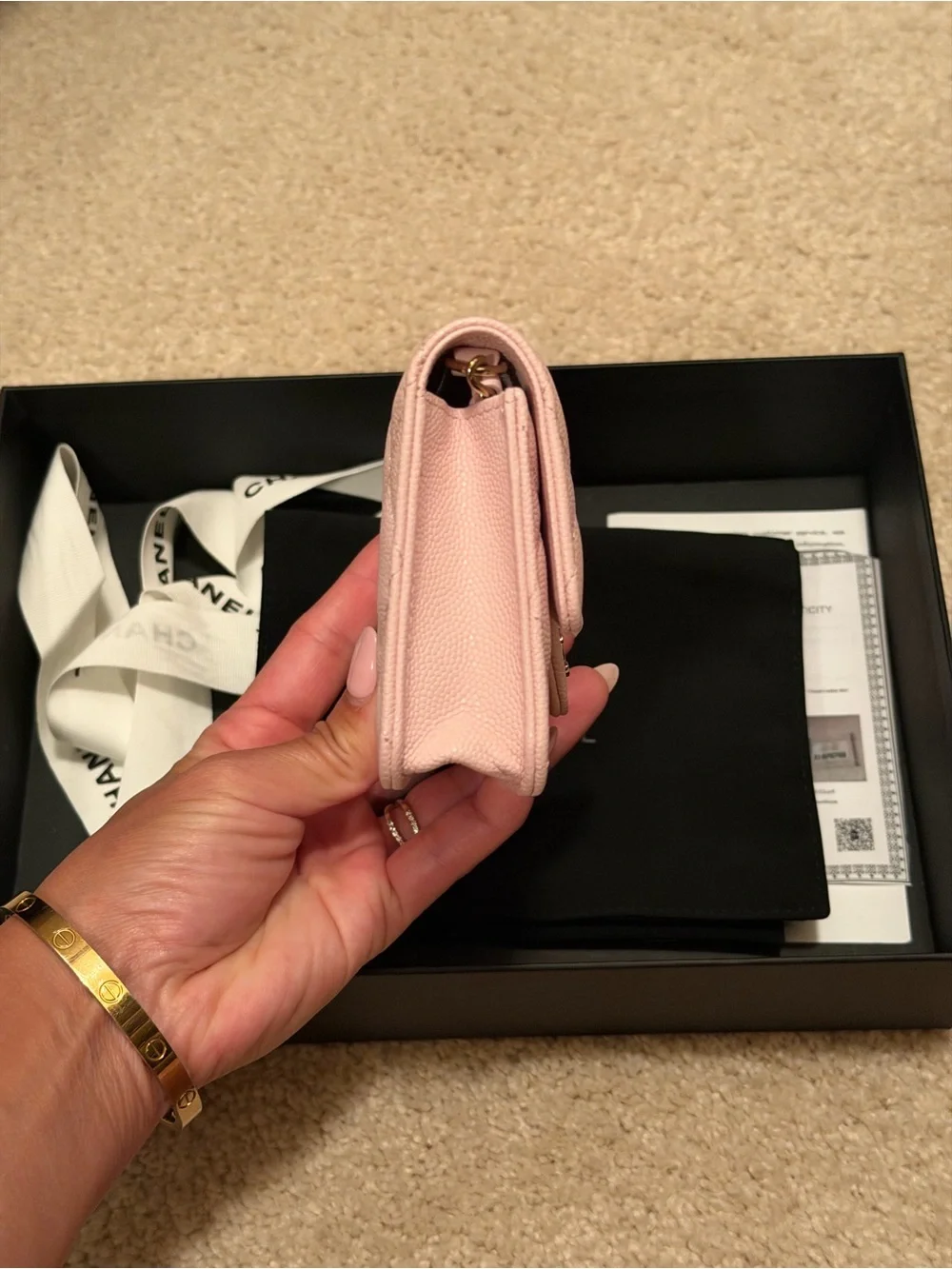 Chanel almost new Giftable pink caviar leather mini micro crossbody bag purse